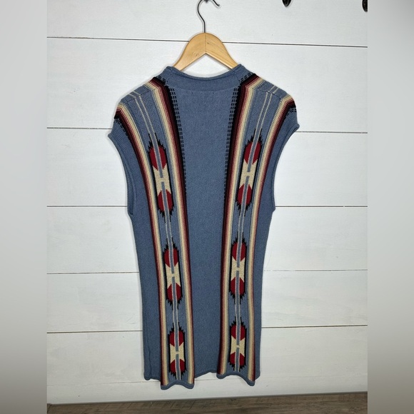Chaps Sweater Vest Women's Blue Cardigan Aztec Southwest Western Knit Tunic - M - Picture 5 of 5